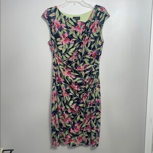 Connected Apparel Pink and Green Floral Midi Dress